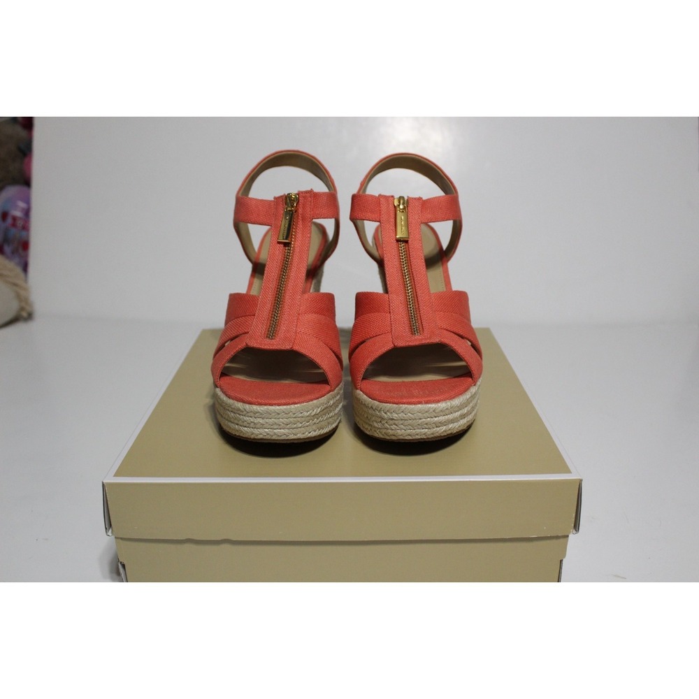 Michael‎ Kors Berkley Womens 10 M Espadrille Pink Canvas Front Zip Wedge Sandal